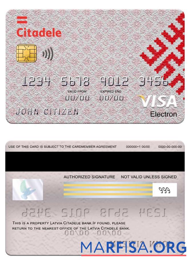 Blank Latvia Citadele bank visa electron card sample
